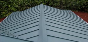 Overhead view of a sage colored Standing Seam Metal Roof 